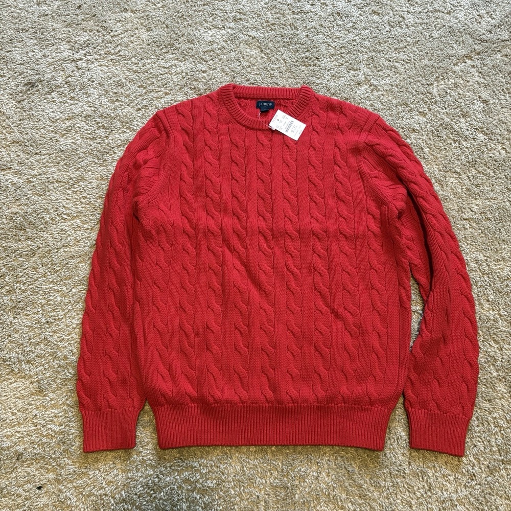 Brand New J‎ Crew Classic Cable Knit Sweater Red Men's Medium